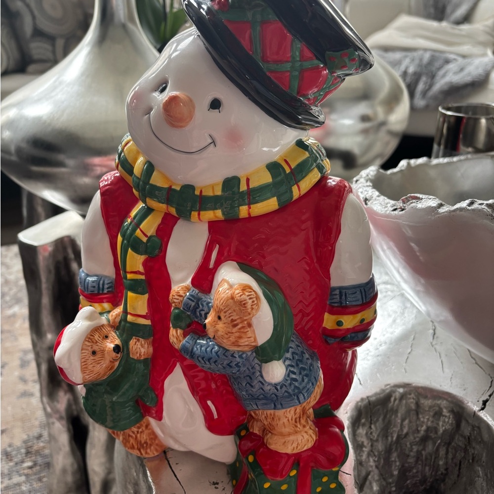 Vintage Christmas snowman true cookie lidded jar 1980s super cute
